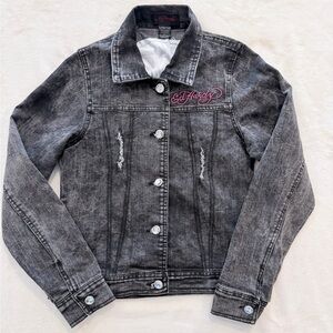 Ed Hardy Black Denim Kids Jacket with Pink Logo